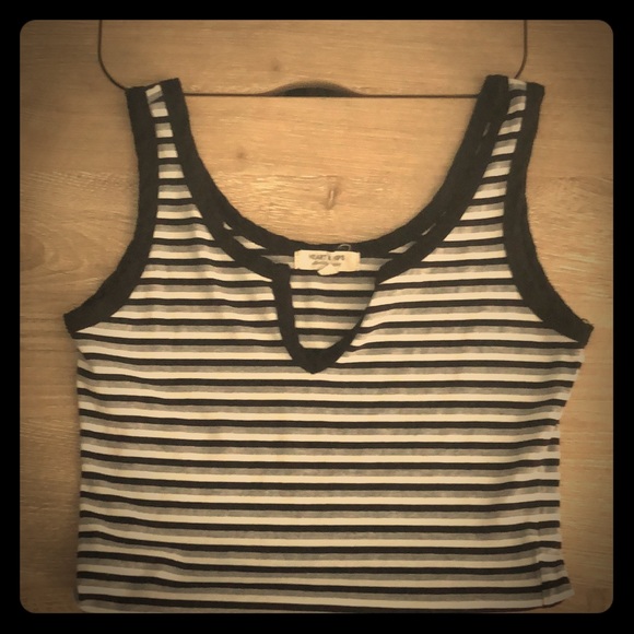 Striped Crop Top/ Notch Neck - Picture 1 of 1
